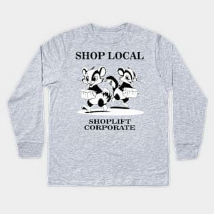 Shop Local Shoplift Corporate Funny Cartoon Skunk Kids Long Sleeve T-Shirt